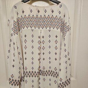 Boho Chic Blouse Women's Size M Long Sleeve 🧵 Geometric Print Button-Down